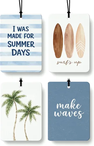 Miniatura 14 de Blue Coastal Beach Orange Car Air Freshener 4 Pcs, Summer Blue Bikini Starfish Palm Tree Round Hanging Air Freshener for Cars Closet Drawer Books