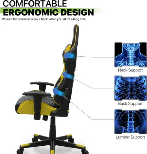 Miniatura 9 de Magshion Silla para juegos, silla reclinable de 90° a 130° con respaldo alto con soporte lumbar, ergonómica para adultos, reclinable, altura