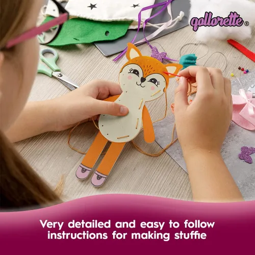 Miniatura 4 de qollorette Kit de costura de fieltro para niños, haz tu propio juguete de zorro, kit de manualidades para niños - Kit de costura Haz un amigo - Kit