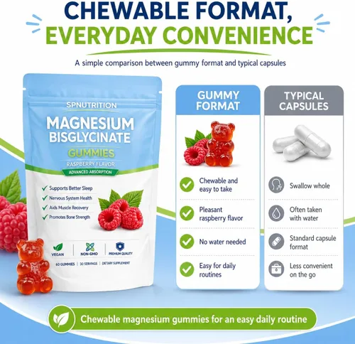 Miniatura 4 de Spnutrition - Gomitas de bisglicinato de magnesio con 400 mg de quelato de bisglicinato de magnesio, sal marina, polvo de fruta de frambuesa, mejora