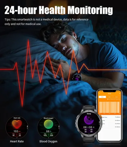 Miniatura 9 de LIGE Reloj inteligente militar para hombre, 730 mAh/1.75 pulgadas, pantalla táctil HD AMOLED, con linterna LED para Android iOS, rastreador