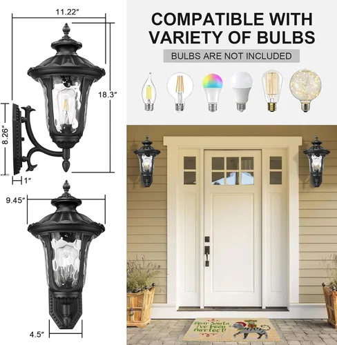 Miniatura 3 de Lámparas de pared para exteriores, faroles de pared exterior impermeables con vidrio ondulado Waer, apliques exteriores, luces de porche delantero