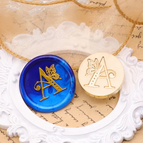 Miniatura 3 de SWANGSA Kit de sello de cera con letra inicial del alfabeto A, sello de sellado de letras de mariposa vintage con 200 cuentas de cera de sellado