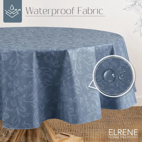 Miniatura 2 de Elrene Home Fashions Camile - Mantel de vinilo resistente al agua y a las manchas con reverso de franela, 70 x 70 pulgadas, redondo, azul