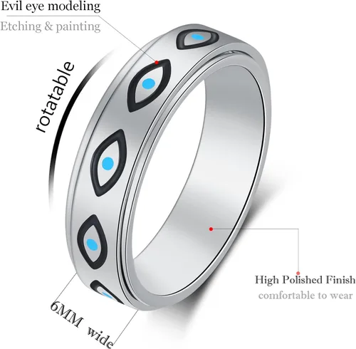 Miniatura 2 de Anillo de ansiedad para mujer, anillos giratorios: anillos giratorios de acero inoxidable de 0.236 pulgadas (0.236 in) con luna y estrella