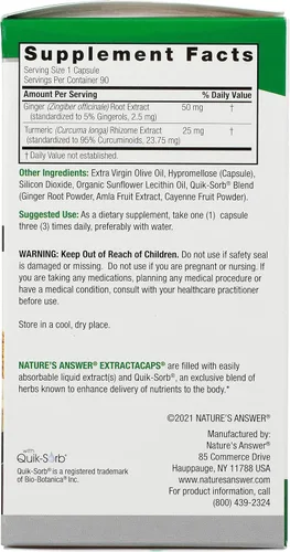 Miniatura 7 de Nature's Answer Cápsulas de cúrcuma y jengibre 90 unidades Apoyo para las articulaciones Sin gluten Vegano Una sola unidad
