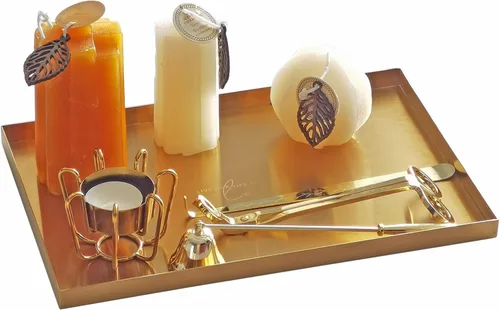 Miniatura 8 de Freelove Bandeja de Tocador de Metal Dorado con Lijado y Letras, Organizador de Perfumes, Soporte para Joyas, Plato para Maquillaje, Bandeja