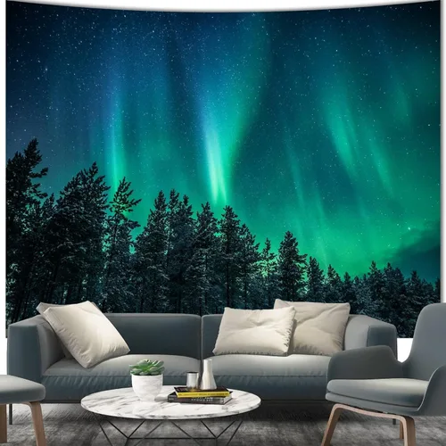 Miniatura 16 de Apdidl Tapiz de pared de bosque para dormitorio, estético, naturaleza, espacio exterior, galaxia, noche estrellada, tapiz para colgar en la pared