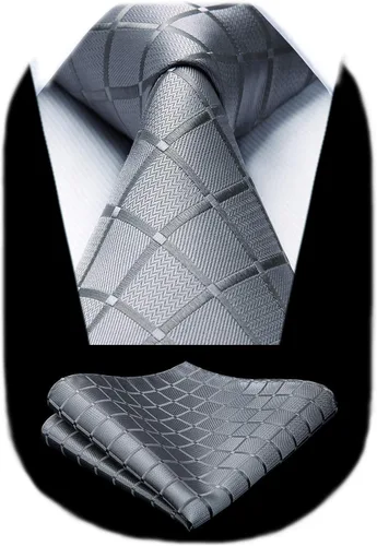 Miniatura 68 de HISDERN Conjunto de corbata a cuadros a cuadros pañuelo tejido clásico formal para hombre corbata y bolsillo cuadrado