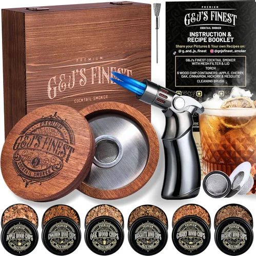 Kit ahumador para whisky | Kit ahumador para cócteles | Kit ahumador para bourbon | Kit ahumador para cócteles a la antigua con antorcha de cuatro