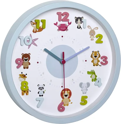 TFA Dostmann Kids - Reloj de pared para niños, 60.3051.14, con motivos de animales, profesor de tiempo, sin tictac de cuarzo