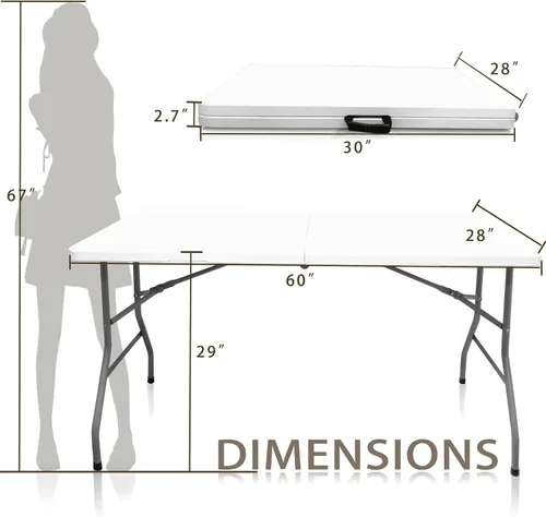 Miniatura 3 de Mesa plegable de plástico, mesa plegable de 5 pies, mesas portátiles de plástico para cenas, fiestas, tarjetas, picnic, campamento, granito blanco