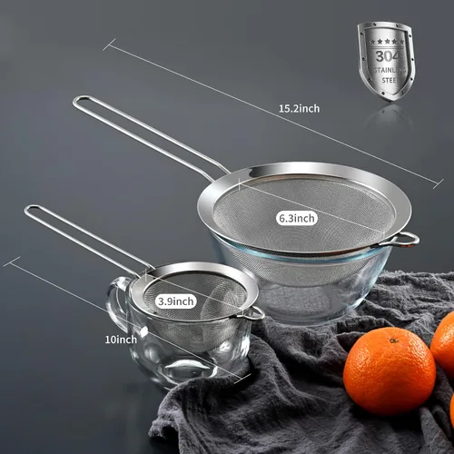 Miniatura 2 de Luckyiren Colador de malla fina de acero inoxidable 304 de alta calidad, colador, tamiz y filtro multiusos para arroz, jugo, quinua, harina