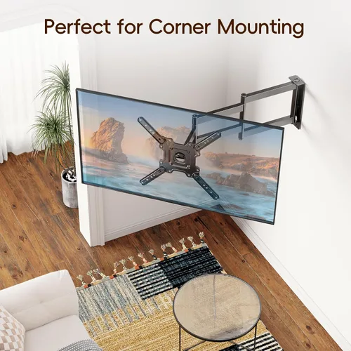 Miniatura 8 de Soporte de pared para TV de brazo largo para televisores de 26 a 65 pulgadas, soporte de pared giratorio de movimiento completo, extensión larga