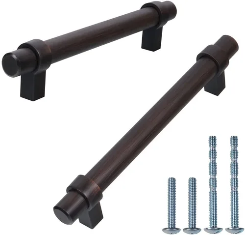 Tirador de barra en T, paquete de 10, tirador de gabinete de 5-1/16 pulgadas, manijas de cajón de bronce aceitado para muebles