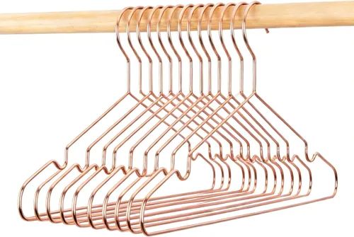 Perchas de alambre de metal de oro rosa para adultos, perchas de metal de 16.5 pulgadas para perchas fuertes, paquete de 60 unidades que ahorran