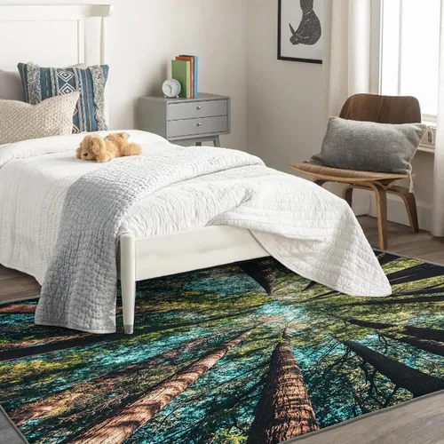 Miniatura 3 de Alfombras de bosque para dormitorio, sala de estar, techo de árbol, alfombra de 4 x 5 pies, lavable, antideslizante, suave, alfombra de pelo bajo