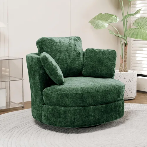 Miniatura 37 de Chifee & Vingol Silla decorativa giratoria de gran tamaño de 40.35 pulgadas, silla redonda tapizada de barril con almohadas, sillas giratorias
