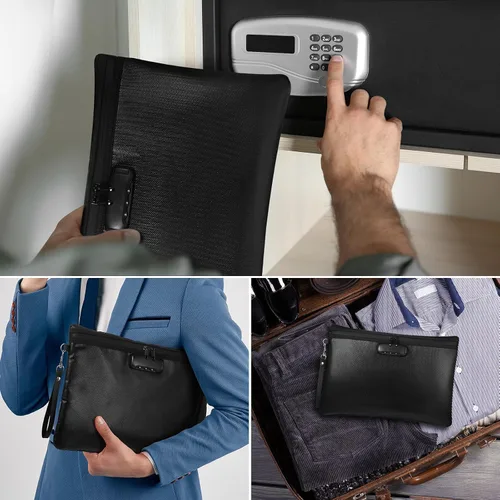 Miniatura 6 de Nezyo Bolsa de documentos de dinero segura ignífuga con cerradura, 2 piezas, diario notario, bolsa impermeable con cremallera para almacenamiento