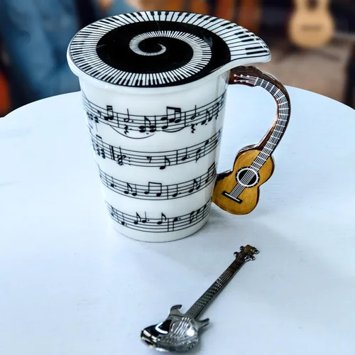 Miniatura 4 de Taza de Novedad de Guitarra Única Regalo Musical Taza de Café con Interesante Tapa Temática de Música y Diseño de Mango de Guitarra y Cuchara