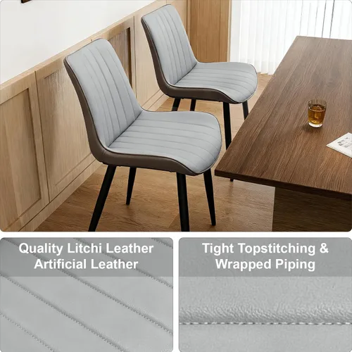 Miniatura 4 de Juego de 4 sillas de comedor tapizadas de piel sintética, modernas sillas de cocina y comedor con cómodos cojines y patas de metal negro, diseño
