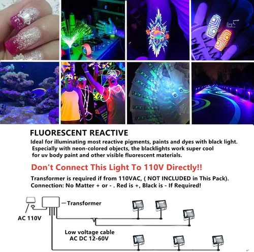 Miniatura 7 de Paquete de 2 luces negras ultravioleta ultravioleta de 50 W, 12 V, 24 V, 36 V, bajo voltaje para fiesta de luz negra de Halloween, iluminación