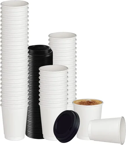 Miniatura 21 de Tapas de taza de café, tapa de cúpula para tazas de 10/24 onzas, vasos de papel, color negro, 50 unidades [no incluye tazas]