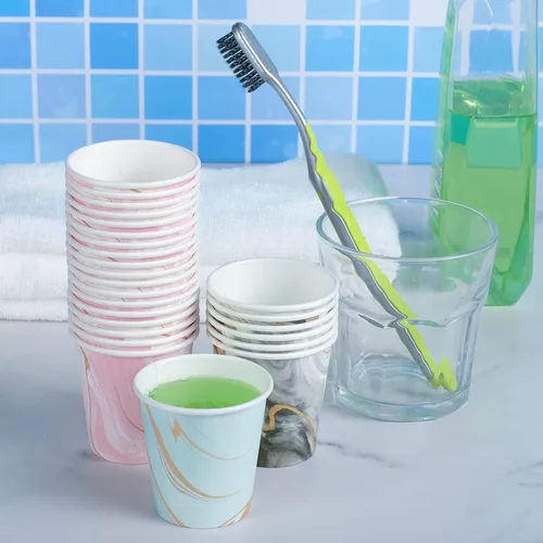 Miniatura 4 de Paquete de 600 vasos de papel de 3 onzas, coloridos vasos de papel desechables, vasos pequeños para enjuague bucal para baño, fiesta, picnic, Mármol