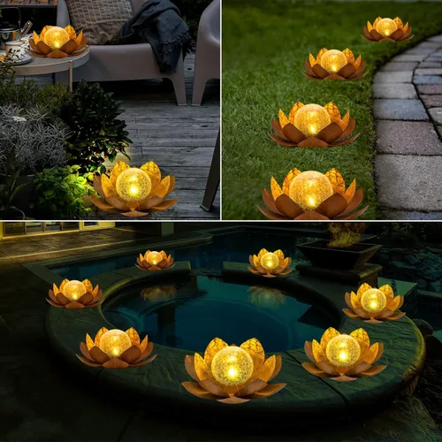 Miniatura 6 de AIINY - Luz solar para exteriores (paquete de 2), decoración de loto de cristal con forma de globo crepitante, luces LED solares impermeables