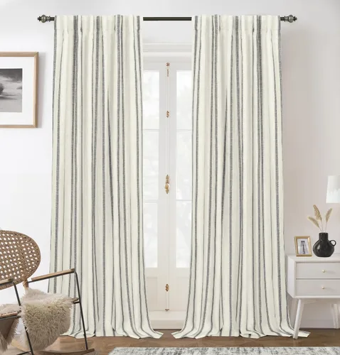Miniatura 19 de DriftAway - Cortinas de Lino Mezcla de Granja 100% Opacas de 84 Pulgadas de Largo para Dormitorio, Cortinas Verticales Rayadas Impresas de Lino