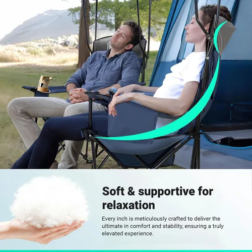 Miniatura 5 de Overmont - Silla de camping con toldo de 330 libras, silla de playa plegable resistente con bolsa enfriadora de 3 L, soporte de respaldo alto