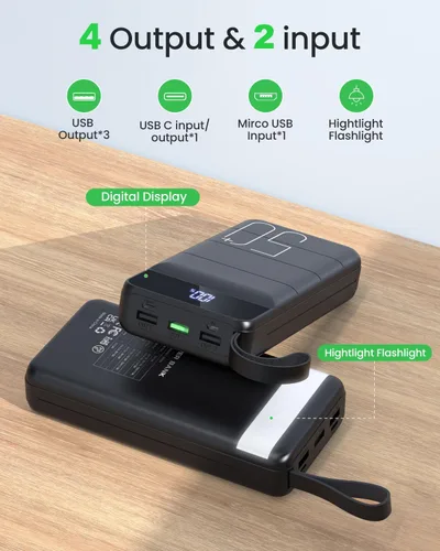 Miniatura 5 de Banco de Energía de Carga Rápida 50000mAh - Cargador Portátil 22.5W USB C con Carga Rápida con 4 Salidas y 3 Entradas Pantalla LED Batería Externa