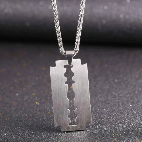 Miniatura 7 de U7 Punk Necklaces Stainless Steel 18K Gold Plated Large Hip Hop DaggerKnifeSwordSteampunk GearLarge Razor Blade Pendant Necklace for Men Women