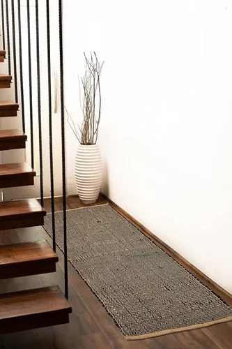 Miniatura 5 de Chardin home Alfombra de pasillo de yute y algodón negro, alfombra reversible tejida a mano de 2 x 5 pies, decoración rústica de yute negro y natural