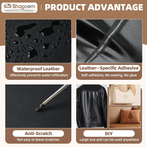 Miniatura 4 de Cinta de reparación de cuero Shagoom, parche de reparación autoadhesivo impermeable de 17X79 pulgadas, parches grandes de vinilo DIY para sofás