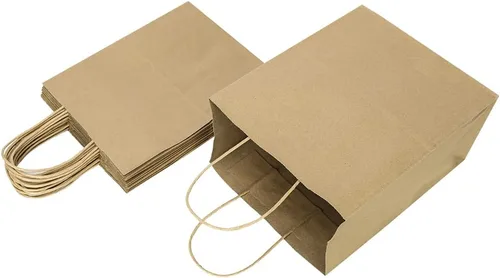 Miniatura 4 de Oikss Paquete de 50 bolsas de papel kraft marrón mediano de 8 x 4.75 x 10 pulgadas con asas a granel para cumpleaños, bodas, fiestas, comestibles