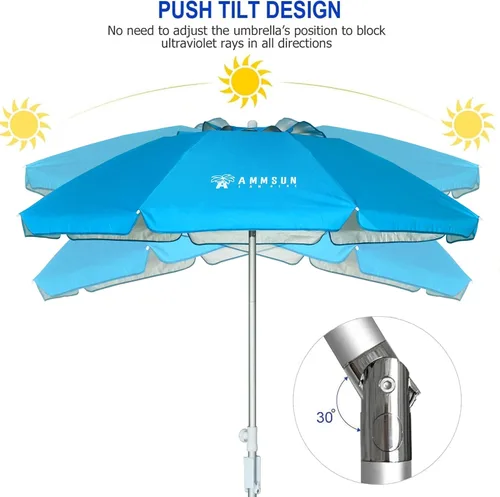 Miniatura 3 de AMMSUN - Sombrilla de playa portátil de 6.5 pies, plegable dos veces, con ancla de arena, poste inclinable a prueba de viento, ventilación de aire