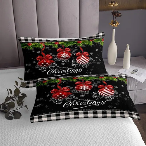 Miniatura 3 de Juego de colcha de Feliz Navidad, tamaño Queen para niños, niñas, decoración de Navidad, juego de edredón cuadrado negro y blanco, colcha geométrica