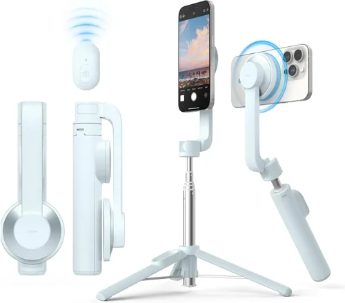 elago Trípode magnético para selfie compatible con MagSafe para iPhone y Galaxy, fuerte magnetismo, portátil, ligero, extensible [bolsa, control