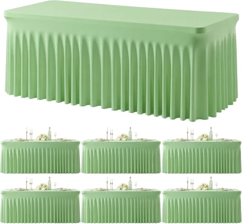 Miniatura 14 de Paquete de 2 manteles color azul bebé para mesas rectangulares de 6 pies, mantel ajustable de elastano, fundas de mesa elásticas de 6 pies, manteles