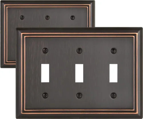 Placa de Pared de Triple Toggle, Cubierta Decorativa de Interruptor de Luz de Bronce Envejecido, Cubierta de Placa de Interruptor de Metal, 3-Gang,