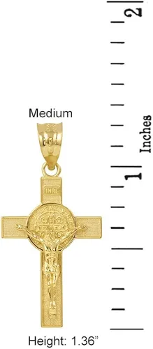 Miniatura 2 de Saint Collection Colgante de cruz de crucifijo de San Benito en oro amarillo macizo de 14 k (1,30"), Oro amarillo