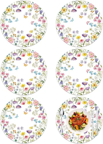 Miniatura 8 de Tarklanda - Juego de 6 manteles individuales redondos de plástico chinoiserie de 13.4 pulgadas, lavables, de vinilo, color azul y blanco