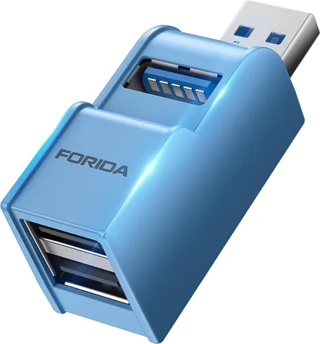 Adaptador USB 3.0 de 3 Puertos, Hub USB con 1 Puerto USB 3.0 y 2 Puertos USB 2.0, Divisor de Puerto USB Portátil para Teclado, Disco Duro Móvil, Azul