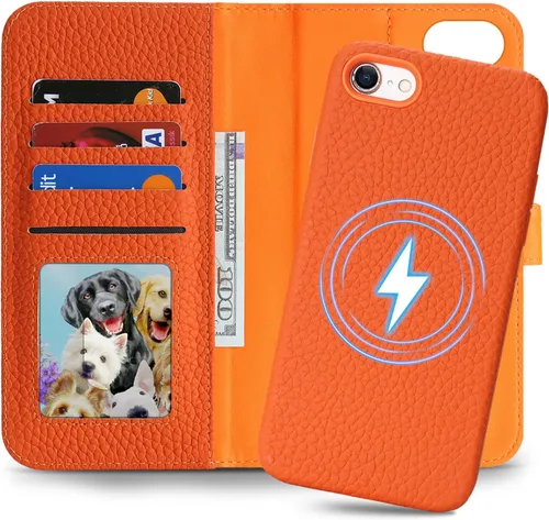 Miniatura 13 de Funda desmontable de piel auténtica para iPhone 13/14, funda magnética 2 en 1 extraíble, soporte de carga MagSafe, función de soporte para tarjetas
