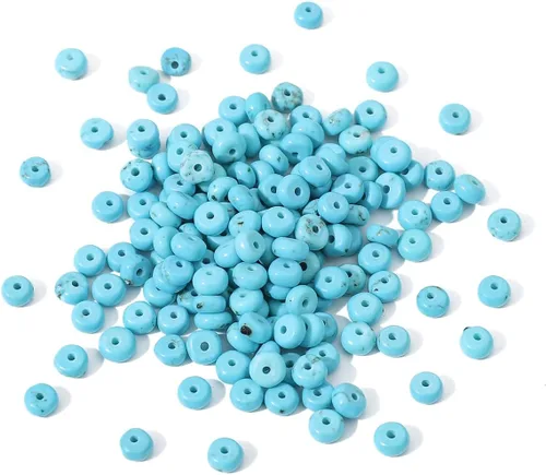Miniatura 4 de BEADIA - Cuentas de disco de turquesa azul natural 4x2mm 160 piezas Cuentas rondelle sueltas semipreciosas para hacer joyas Diseño Azul turquesa