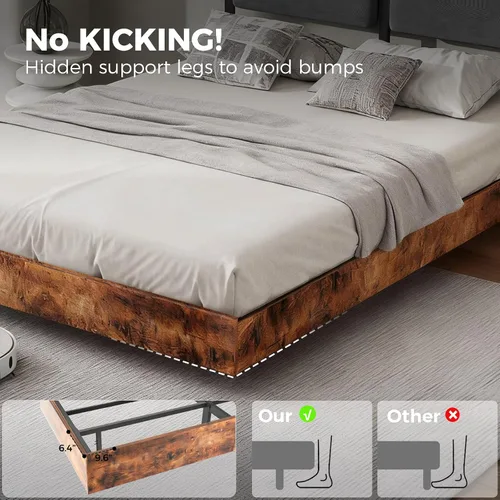 Miniatura 5 de LUCKLIFE Base de cama flotante tamaño Queen, con cabecero ajustable y luces LED inteligentes, marco de cama tapizado con luces RGB, cama de metal