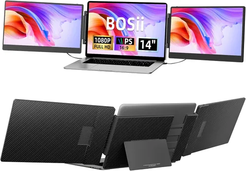 BOSII Monitor extensor de pantalla para portátil - Monitor portátil extendido IPS FHD 1080P HDMI/USB-A/Tipo-C de 14 pulgadas (longitud máxima: 15.74