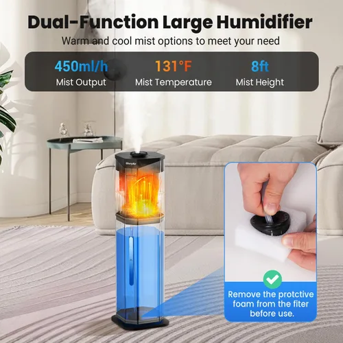 Miniatura 3 de Humidifiers for Bedroom - GloryAir 2.38Gal/9L Top Fill Warm & Cool Mist Humidifier for Large Room 750ft² with Auto Mode 7-Color Light, Humidistat