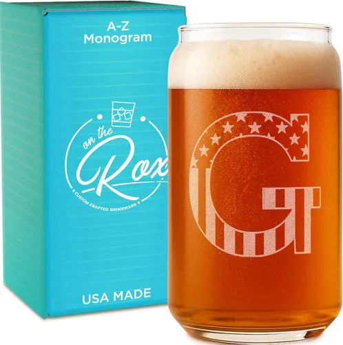 Miniatura 12 de Vaso en forma de lata de cerveza con monograma grabado - bandera de EE.UU.